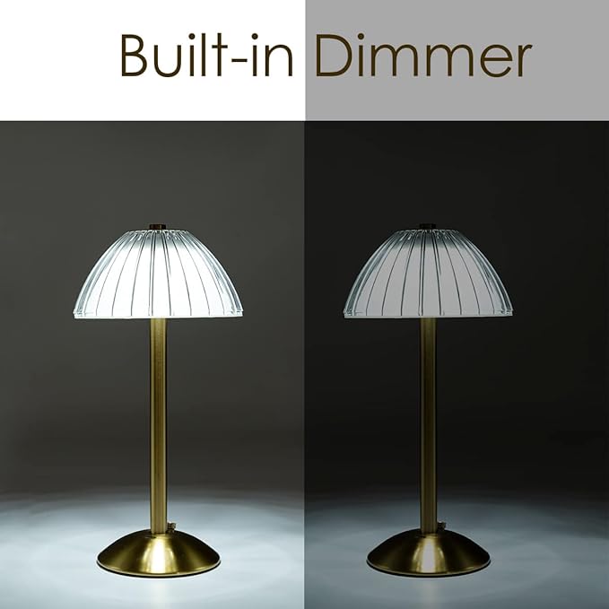 Cordless Table Lamps for Home,Table,Dining Room, Gold Rechargeable Lamps, USB Charge 12'' Tall LED Brass Portable Outdoor Indoor Table Lamp with Built-in Dimmer (Gold)
