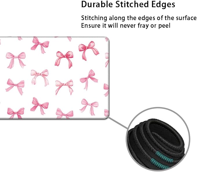 MIBITRI Keyboard Mouse Pad Set, Extended Gaming Mouse Pad+Ergonomics Keyboard Wrist Rest Support, Memory Foam, Easy Typing, 4Pcs XXL Ultra Thick Desk Mat, Pink Bows