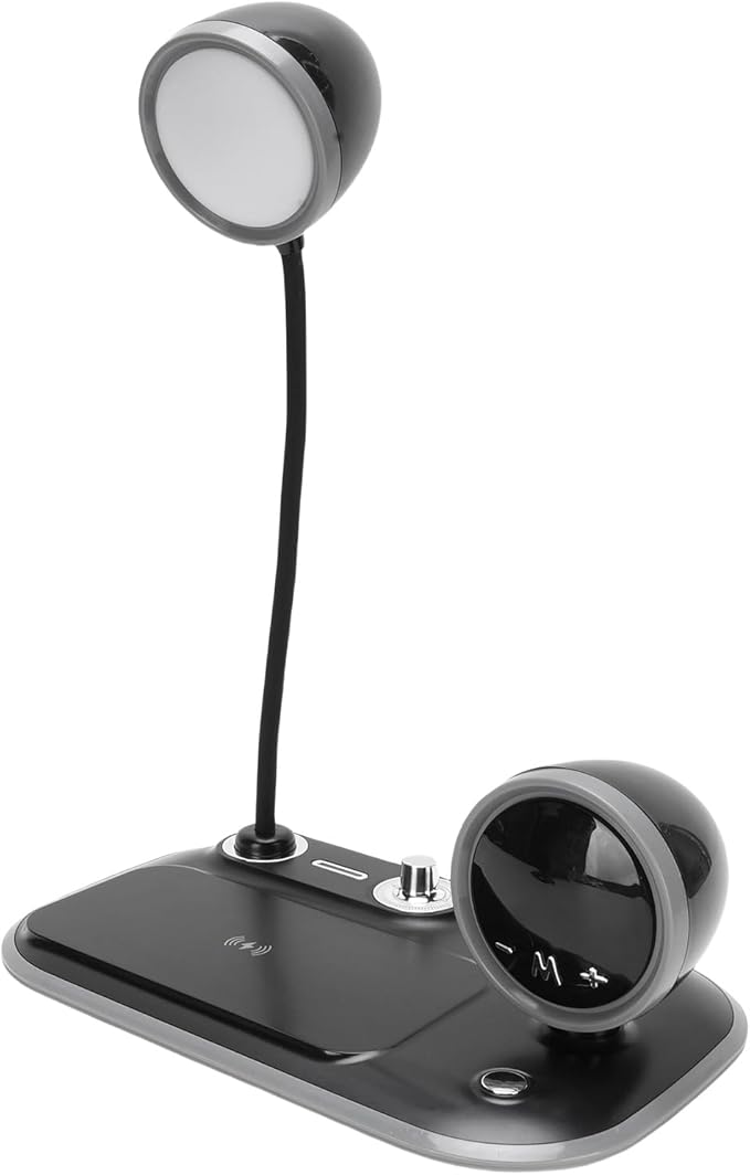 Dpofirs Black LED Desk Lamp with Wireless Charger | Dimmable White, Light, Eye Caring for Reading, 15W Fast Charging for iOS &, 360° Metal Gooseneck, Compact