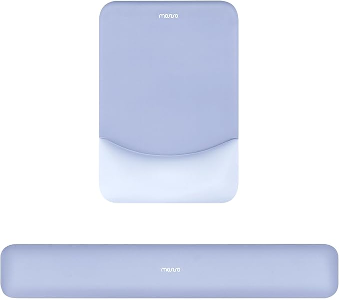 MOSISO Wrist Rest Support for Mouse Pad&Keyboard Set, Rectangular Ergonomic Mousepad Non-Slip Base Home/Office Easy Typing Pad with Neoprene Cloth&Raised Silicone Lining, Slate Blue