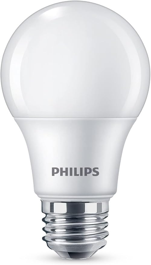 PHILIPS LED 60W A19 4-Pack Basic Soft White (2700K) 800 Lumen (10W = 60W) Frosted Flicker-Free Light Bulbs