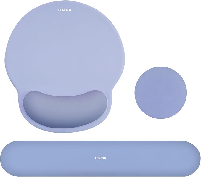 MOSISO Wrist Rest Support for Mouse Pad&Keyboard Set, Circle Curved Ergonomic Mousepad&Coaster Non-Slip Base Home/Office Wrist Support&Easy Typing Pad with Soft Cloth&Silicone Lining, Stone Blue