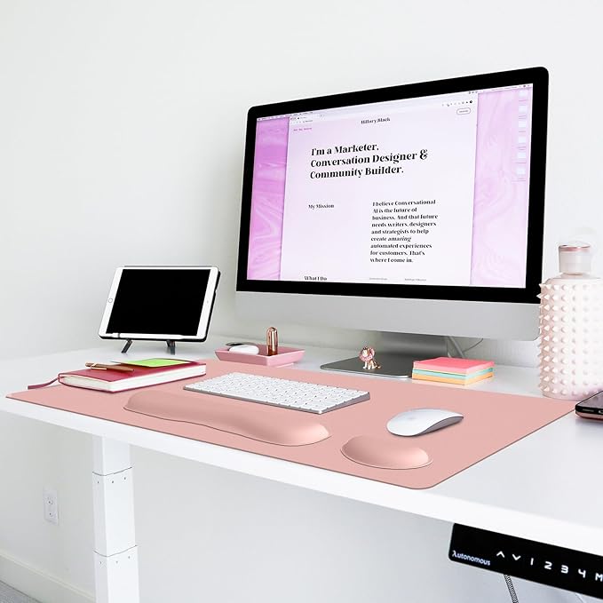 Desk Pad Mat Set,3-in-1 Large Mouse Pads with Wrist Rest and Keyboard Pad, Pink Desk Mats for Keyboards and Mouses, Ergonomic Keyboard and Mouse Mat Set for Office Home Decor, 31.5" x 15.7"