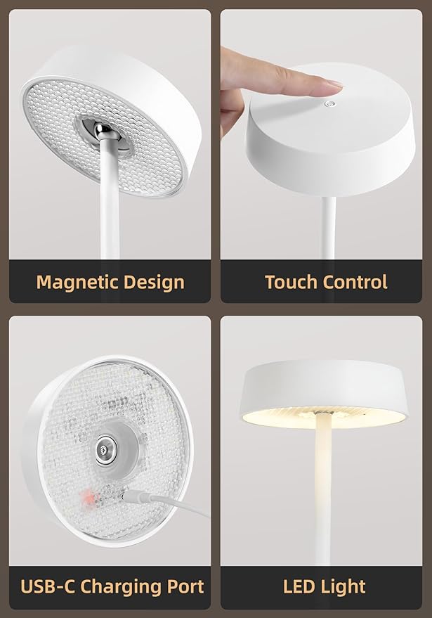 Cordless Lamp, RGB, Outdoor Waterproof, Dimmable Touch Control 3 Color Temperature, Battery Operated Portable, LED Memory Function, Rechargeable Table Lamp, Patio Dinning Restaurant Kitchen 1P White