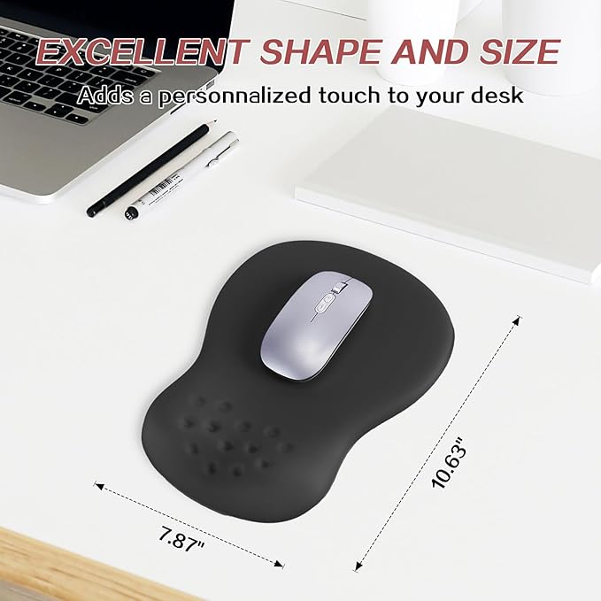 Ergonomic Wrist Rest with Mouse Pad, Mouse Pad with Comfortable Memory Foam Wrist Rest, Massage Design, Non-Slip Rubber Base, Made Easy Typing & Relieve Wrist Pain, Black