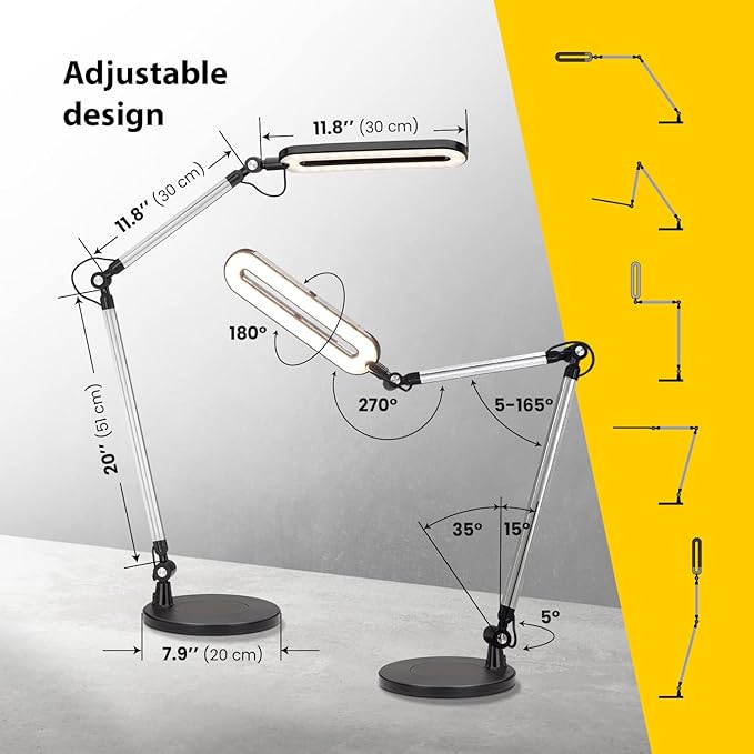 OTUS LED Architect Desk Lamp with Wireless Charging Base, Adjustable Swing Arm, 32 in Tall, 11.8 in Panel, 3 Color Modes, 12 Dimmable Levels, for Home Office Reading Study