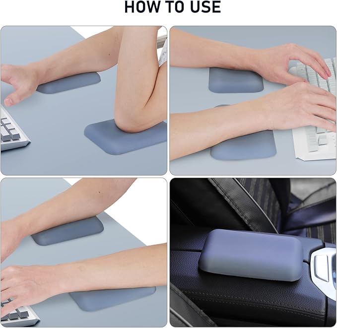 Leolee Elbow Rest Pads for Desk, Blue Ergonomic Wrist Rest with Memory Foam & Non-Slip Base, Armrest Cushion for Office, 2 Packs