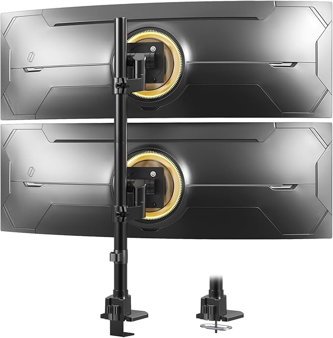 Dual Monitor-Arm Ultrawide Heavy Duty - 24-57 inch Vertical Dual Monitor Mount, Adjustable Stacked Double Monitor Desk Mount Stand, Max Load 59.4 lbs (per Screen), VESA 75 100 mm, Black
