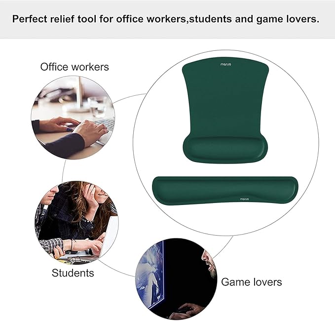 MOSISO Wrist Rest Support for Mouse Pad & Keyboard Set, Ergonomic Mousepad Non-Slip Base Home/Office Easy Typing Cushion with Neoprene Cloth & Raised Memory Foam, Peacock Green