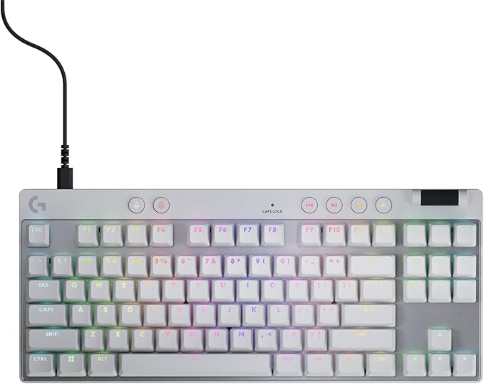 Logitech G PRO X TKL Rapid (Tenkeyless) Wired Gaming Keyboard: Magnetic Analog Switches with Rapid Trigger, Lightsync RGB, Detachable USB-C Cable, Volume Roller & Media Buttons - White