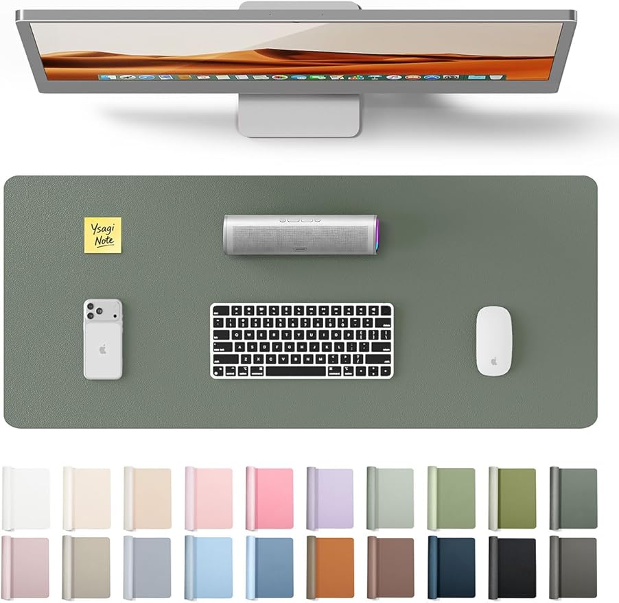 YSAGi Leather Desk Pad Protector, Office Desk Mat, Large Mouse Pad, Non-Slip PU Leather Desk Blotter, Laptop Desk Pad, Waterproof Desk Writing Pad for Home (23.6" x 13.8", Dark Green)