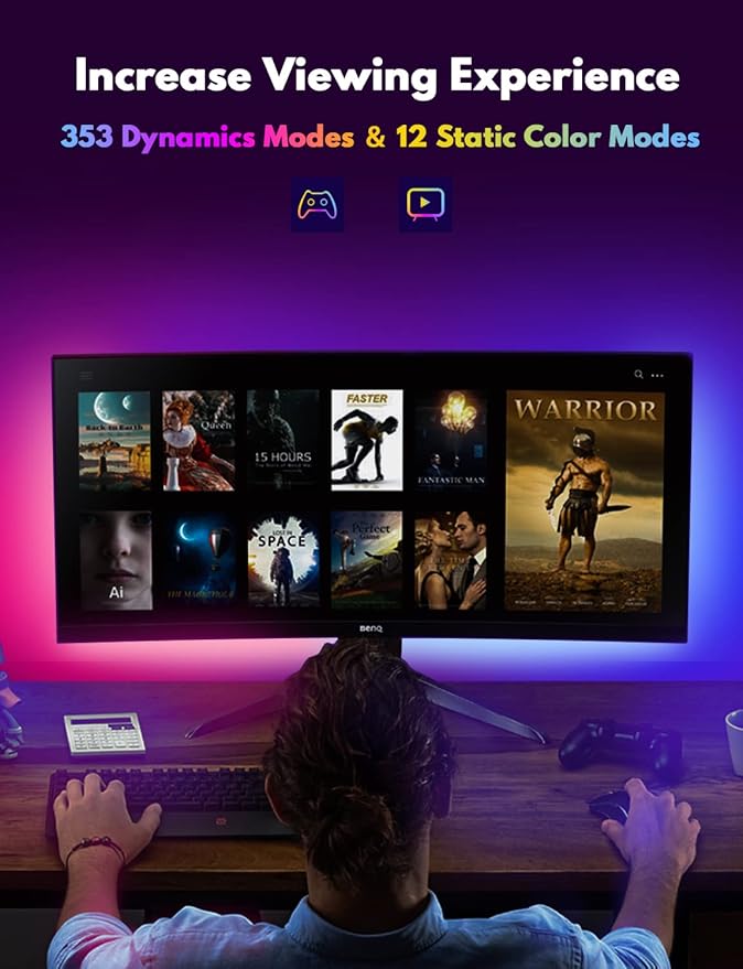 JUSJUBR 3pcs Under Monitor Light Bar, 12inch Gaming Lights for Gaming Setup, RGB Light Bar for Room/Monitor/PC, RGB Desk Light, LED Lights for Desk Gaming, USB Light Bar, Color Change LED Bar Lights