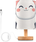Cute Cat LED Table Lamp, Bedside Lamp with Linen Lampshade, Flicker-Free Eye Care USB Plug in Nightstand Lamp, for Bedroom and Office