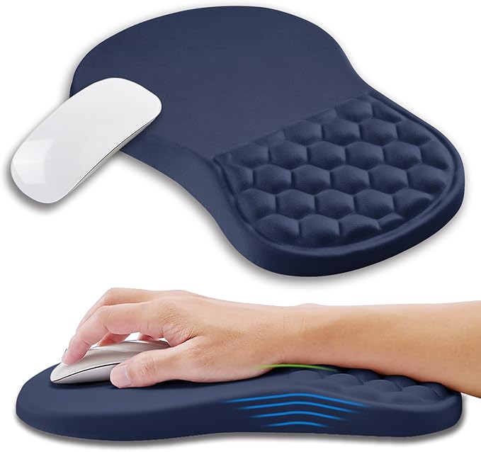 Ergonomic Mouse Pad Wrist Support with Memory Foam Massage Bulge, Carpal Tunnel Mousepad Wrist Rest for Mouse(12x8 inch, Dark Blue)