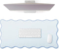 Scalloped Desk Mat Large Scalloped Piping Cute Desk Mat Aesthetic Preppy Table Pad Large Nonslip Pad with Edge Stitching Waterproof Gaming(Blue,23.62 x 13.78 Inches)