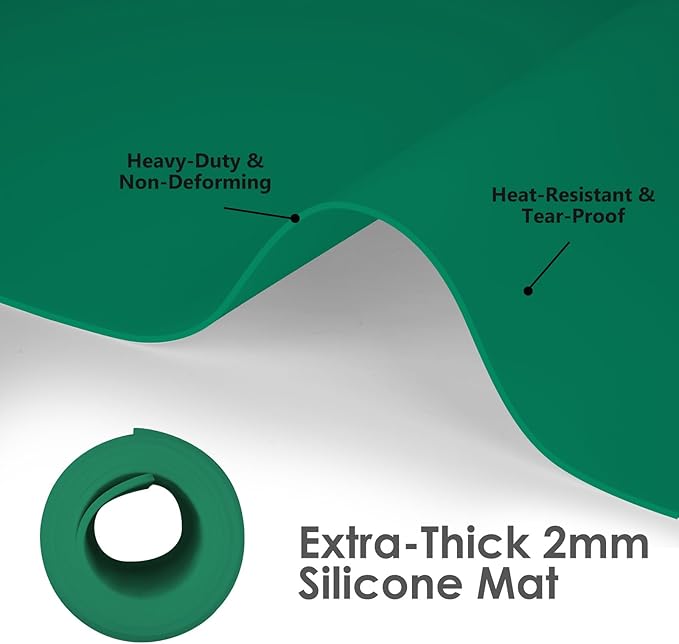 Extra Large Silicone Mat for Resin 36.2" x 24", 2MM Thick Silicone Craft Mat for Table, Multifunction Silicon Matt for Kitchen Countertop Protector Heat Resistant Placemat by Foepoge(Dark Green)