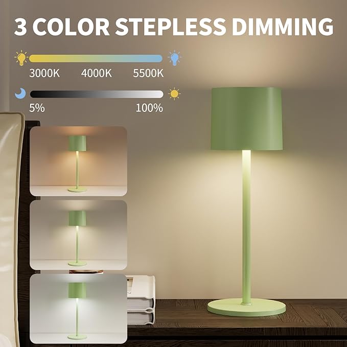 2-Pack Cordless Table Lamp, Portable LED Desk Lamps, 2 Adjustable Height, 4400mAh Battery Powered Rechargeable Light, 3 Color Stepless Dimming, for Restaurant, Bedroom, Outdoor Camping