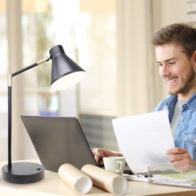 O'Bright LED Desk Lamp with USB Charging Port, 100% Metal, 270 Flexible Swivel Arms, Soft White LED Reading Light (3000K), Bedside/Office/Table Lamp, ETL Listed (White)