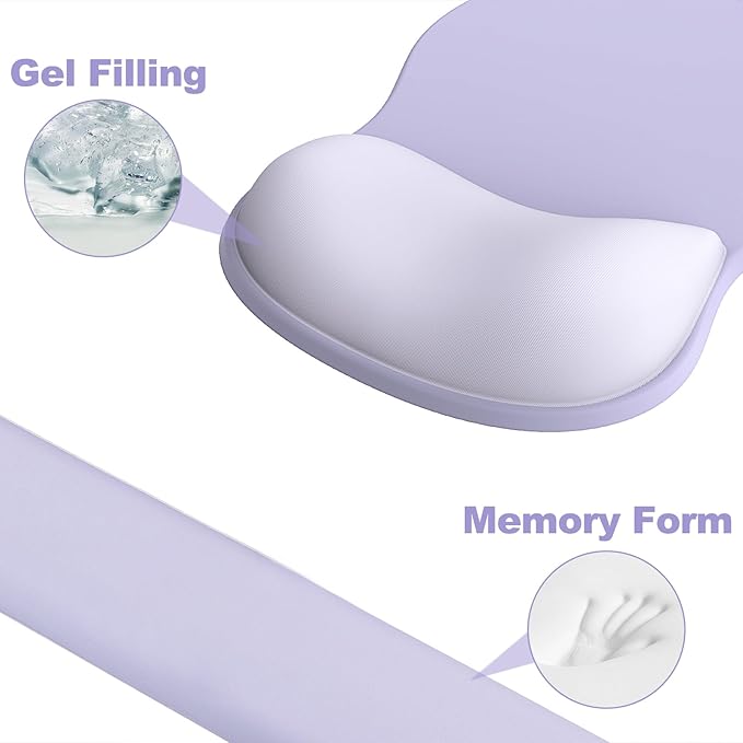 Ergonomic Mouse Pad with Wrist Rest and Keyboard Wrist Rest, Gel Mousepad and Wrist Rest for Computer Keyboard, Ergonomic Wrist Support, Non-Slip PU Base, Mouse Pad with Wrist Support for Gaming, Office, Purple