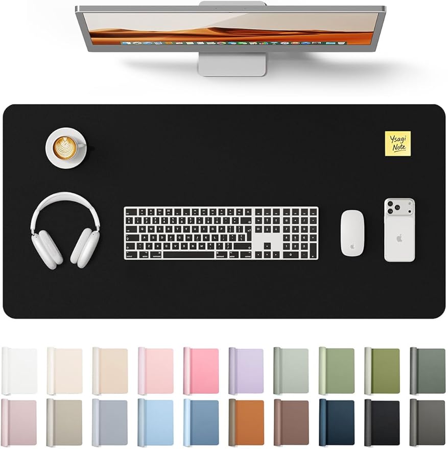 YSAGi Leather Desk Protector, Office Mat, Large Mouse Mat, Non-Slip PU Leather Blotter, Laptop Desk Mat, Waterproof Writing Pad for Office and Home (Black, 31.5" x 15.8")