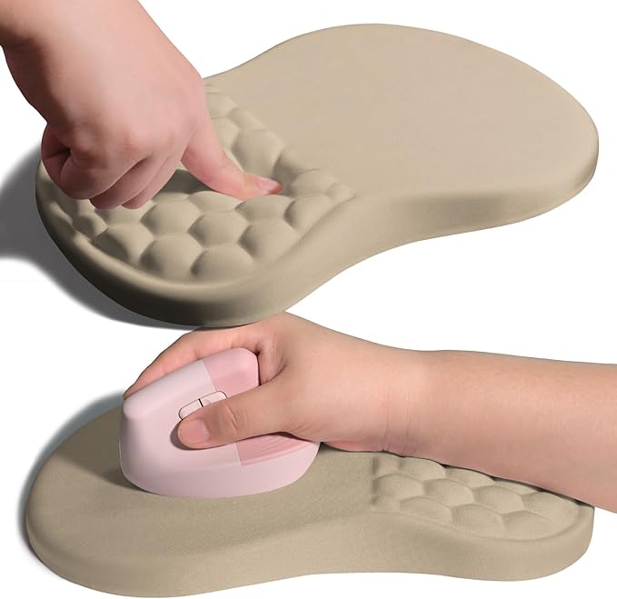 Ergonomic Joint Wrist Support Mouse Pad with Memory Foam Cushion Massage Bump, Carpal Tunnel Mousepad Slope Design for Wrist Rest, 11.8x7.9 in, Apricot