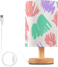 Colorful Brush LED Table Lamp, Bedside Lamp with Linen Lampshade, Flicker-Free Eye Care USB Plug in Nightstand Lamp, for Bedroom and Office