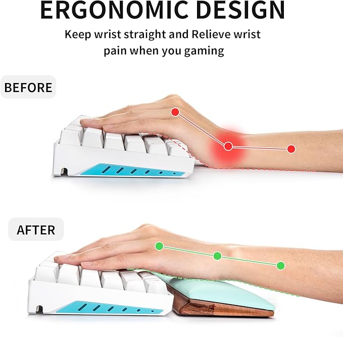 COLORCORAL Wrist Rest for Computer Keyboard Durable Leather Wrist Support with Memory Foam Ergonomic Wooden Arm Rest Wrist Pad for Typing Pain Relief Comfort for Office, Gaming