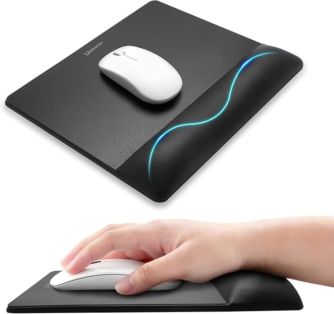 univo colors Wide Size Mouse Pad with Wrist Rest,Premium PU Material,Low-Rebound Cushion,Ergonomic Design,Comfortable Wide-Size Operation,Smooth Mouse Control with Hard Plate,Reduces Fatigue(Black)