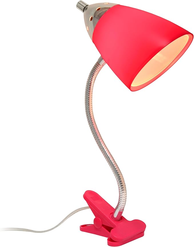 Simple Designs LD2001-PNK-LB 17.5" Flossy Flexible Gooseneck Clip Light Desk Lamp with LED Bulb, Pink