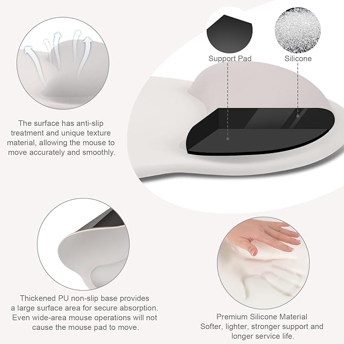 MOSISO Wrist Rest Support for Mouse Pad&Keyboard Set, Circle Curved Ergonomic Mousepad&Coaster Non-Slip Base Home/Office Wrist Support&Easy Typing Pad with Soft Cloth&Silicone Lining, Stone Gray