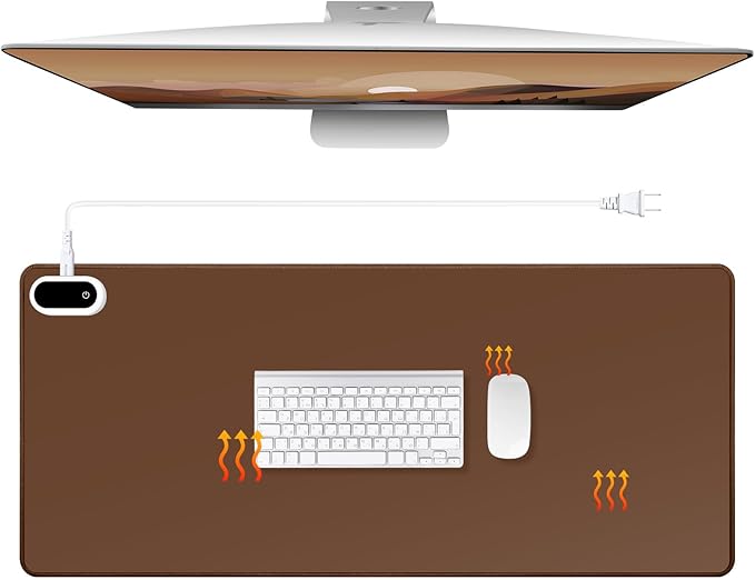 Konohan Heated Desk Pad Warm Mouse Pad, 5 Heating Level & 4 Hour Auto Shut-Off, PU Leather Warm Mouse Mat Heating Keyboard Gaming Mice Warmer Mat Only Supports 110v(Brown Color,31.5" X 13")
