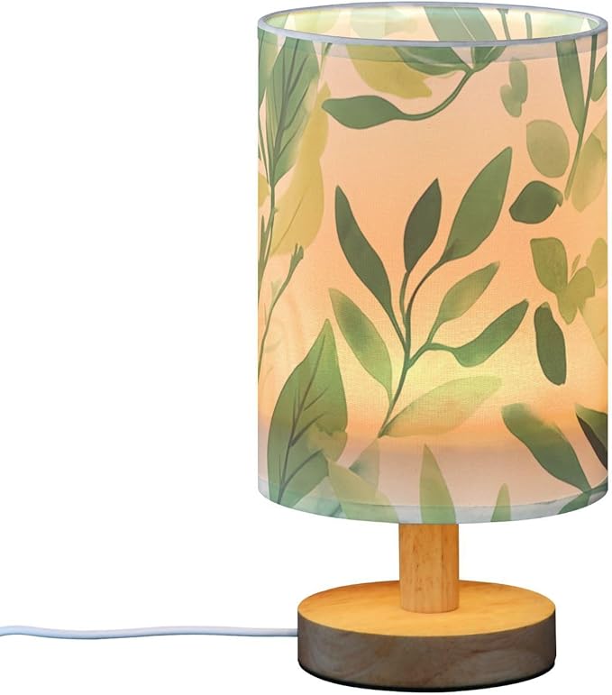 Green Leaf LED Table Lamp, Bedside Lamp with Linen Lampshade, Flicker-Free Eye Care USB Plug in Nightstand Lamp, for Bedroom and Office