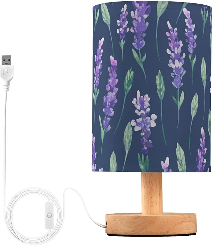 Deep Purple Lavender LED Table Lamp, Bedside Lamp with Linen Lampshade, Flicker-Free Eye Care USB Plug in Nightstand Lamp, for Bedroom and Office