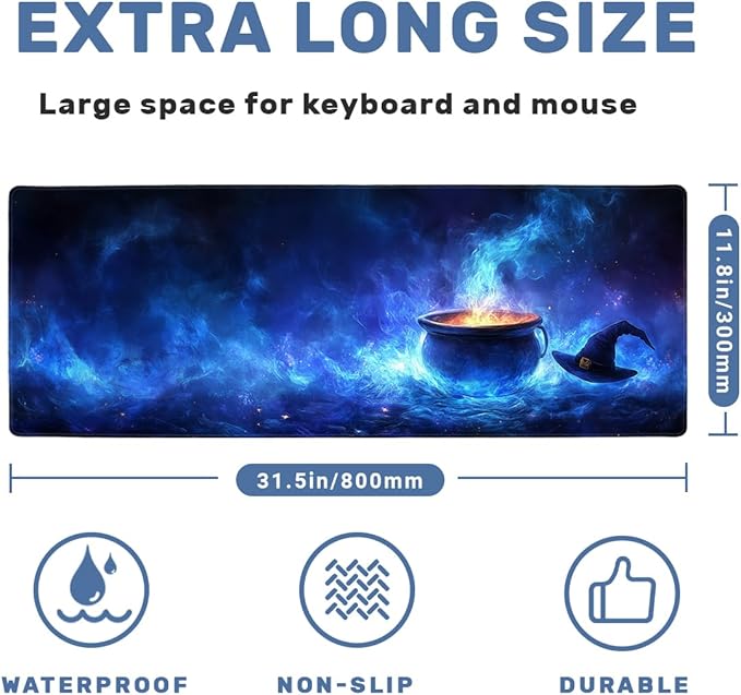 Magic Desk Mat Gaming Large Mouse Pad Blue Mystic Night Glow Mousepad Computer Keyboard Pad Mouse Mat Laptop Mat 31.5 x 11.8 Mouse Pads for Desk Home Office Gaming