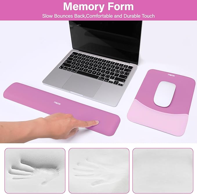 MOSISO Wrist Rest Support for Mouse Pad&Keyboard Set, Rectangular Ergonomic Mousepad Non-Slip Base Home/Office Easy Typing Pad with Neoprene Cloth&Raised Silicone Lining, Rose Red