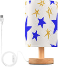 Blue Star LED Table Lamp, Bedside Lamp with Linen Lampshade, Flicker-Free Eye Care USB Plug in Nightstand Lamp, for Bedroom and Office