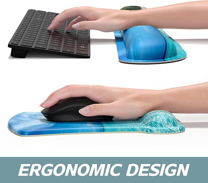 ITNRSIIET Mouse Pad Wrist Support Keyboard Wrist Rest Pad Ergonomic Mousepad Non-Slip Memory Foam Keyboard Pad Easy Typing Pain Relief Perfect for PC Laptop Gaming Office, Blue Sea Blue Sky