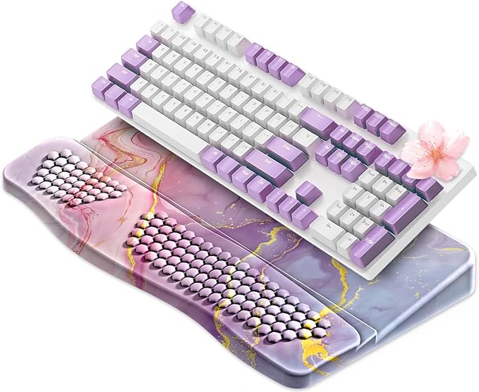 JIKIOU Keyboard Stand with Wrist Rest, Computer Keyboard Stand Pad with Non-Slip Base, Comfy Ergonomic Keyboard Riser Holder for Gaming Office Home 17.13x9.5 in Marble Pink