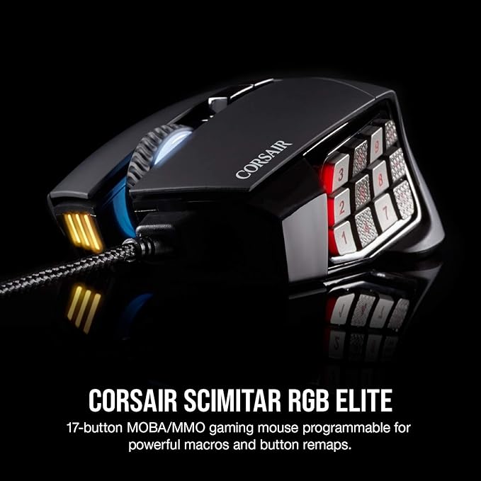 Corsair Scimitar RGB Elite Wired MOBA/MMO Gaming Mouse – 18,000 DPI – 17 Programmable Buttons – iCUE Compatible – PC, Mac, PS5, PS4, Xbox – Black