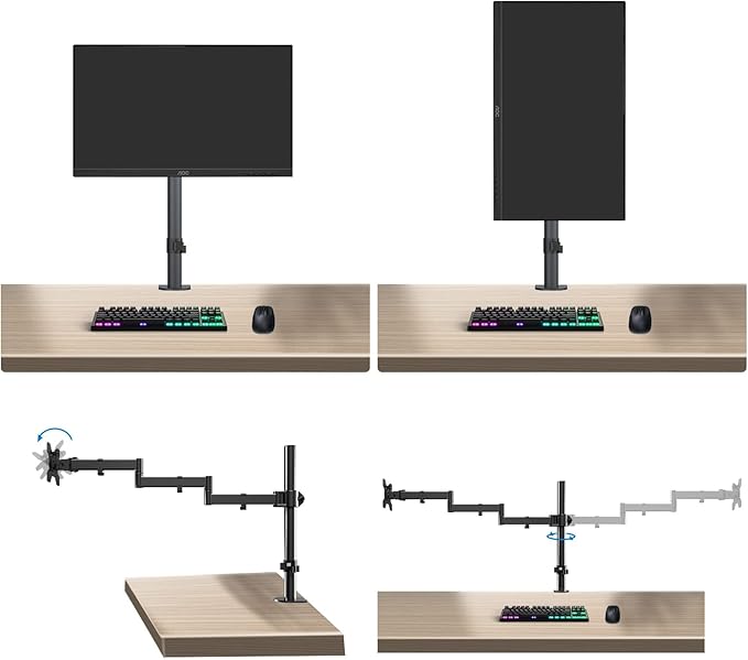 Single Long Monitor Stand, 13 to 32 inch Computer Monitor Desk Mount, Extra Long Adjustable Computer Arm, VESA Stand for 1 Screen, Max VESA 100x100, MD9431