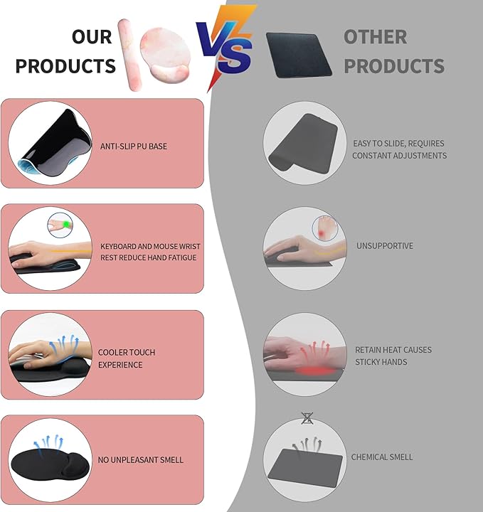 eulps Mouse Pad Wrist Support, Ergonomic Memory Foam Keyboard Wrist Pad & Gel Wrist Rest Set for Computer Keyboard for Easy Typing for Office & Home (Pink Marble)