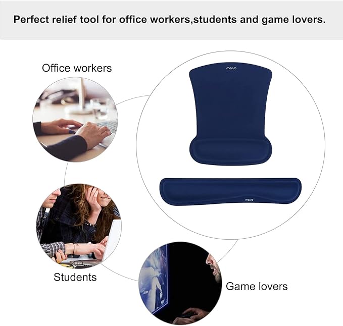 MOSISO Wrist Rest Support for Mouse Pad & Keyboard Set, Ergonomic Mousepad Non-Slip Base Home/Office Easy Typing Cushion with Neoprene Cloth & Raised Memory Foam, Navy Blue