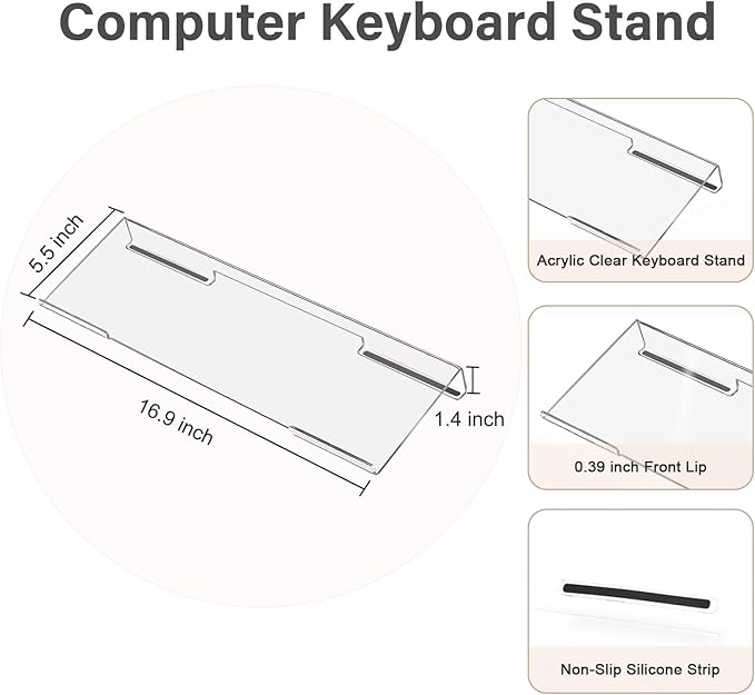 MOSISO Computer Keyboard Stand&Wrist Rest Support for Keyboard &Mouse Pad Set, Ergonomic Massage Wrist Rest Set, Easy Typing Working Acrylic Clear Stand for Office Home, Navy Blue
