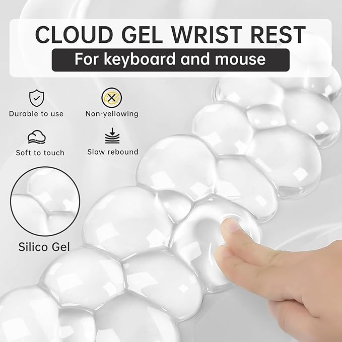 Mouse Pad with Wrist Rest, Soft Cloud Gel Keyboard Mouse Pad Set with Hand Wrist Support, Cute Non Slip Office Desk Accessories for Comfort/PC Gaming/Computer/Laptop, (Clear Cloud)