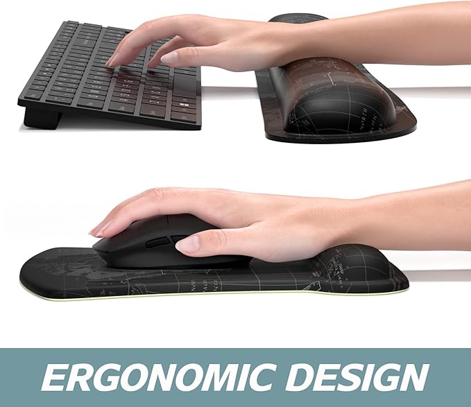 ITNRSIIET Mouse Pad Wrist Support Keyboard Wrist Rest Pad Ergonomic Mousepad Non-Slip Memory Foam Keyboard Pad Easy Typing Pain Relief Perfect for PC Laptop Gaming Office, Map