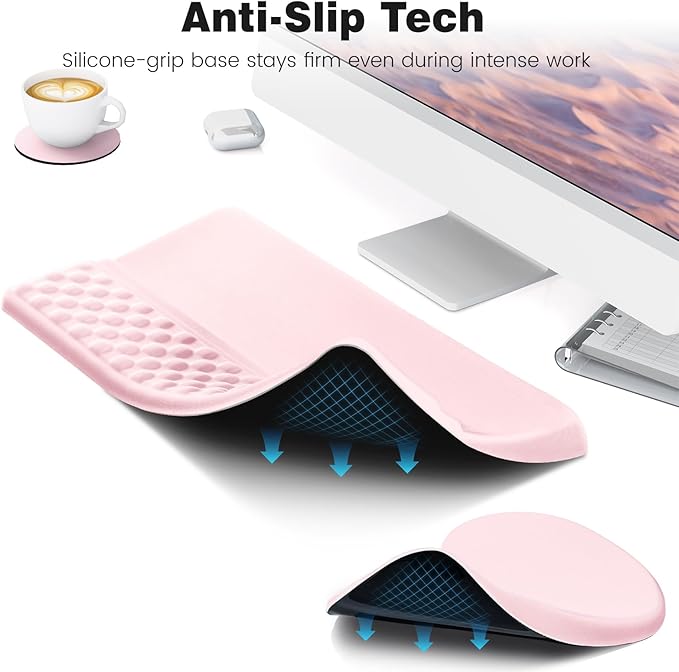 Ospelelf Ergonomic Mouse Pad and Keyboard Stand Wrist Rest Set, Memory Foam Comfort, for Typing, Office Desk Accessories, Pink