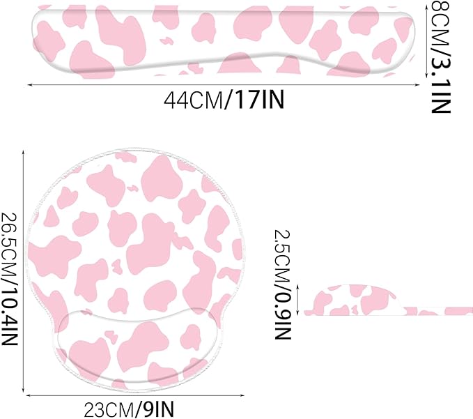 2Pcs Keyboard Wrist Rest Pad and Mouse Wrist Rest Support Mouse Pad Set,Ergonomic Support,Gaming Mouse Pad,Memory Foam,Non-Slip Base,for Computer Gamer Home Office Western-Pink Cow Pattern