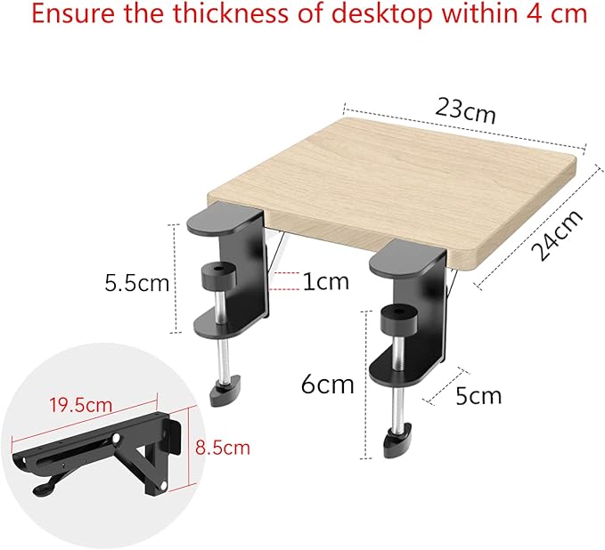 OUGIC Ergonomic Desk Extension Tray, 9.5 x 9.1 Inch Desk Extension Tray, Punch-Free Clamp Foldable Keyboard Drawer Tray Wrist Rest Computer Elbow Support