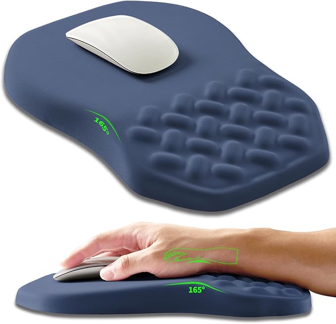 Ergonomic Slope Mouse Pad Wrist Support, Wrist Rest Mousepad for Carpal Tunnel with Massage Bulge and Slow Rebound Memory Foam (12x8 inch, Deep Blue)