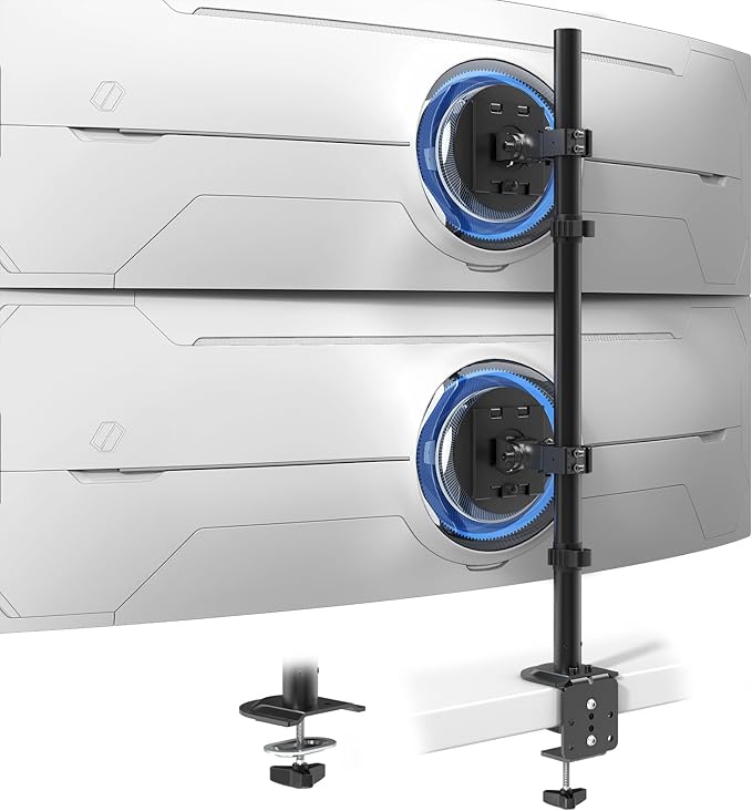 Heavy Duty Dual Monitor-Arm for 17-49'' - Double Vertically Stacked Monitor Mount, Extra Tall Ultrawide Desk Stand Holds up to 44 lbs per Screen, Vesa 75/100, Black